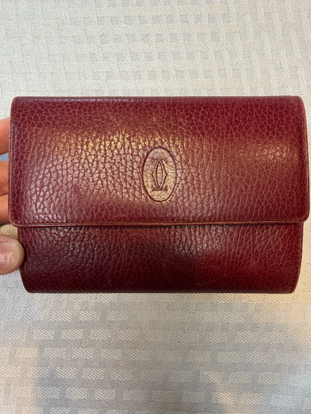 Vintage Cartier Paris Bordeaux Leather Kisslock Wallet Gold Hardware